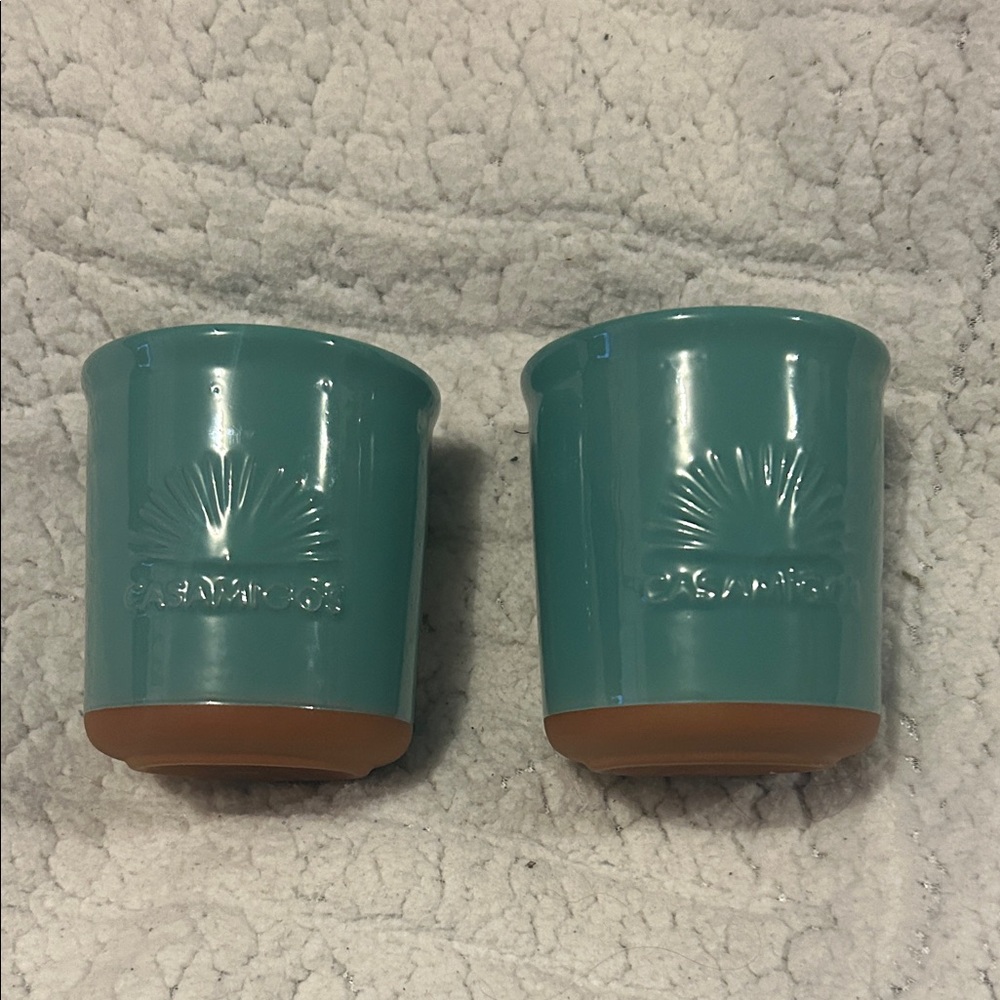 Set of 2 Teal Ceramic Mugs with Tan Bases